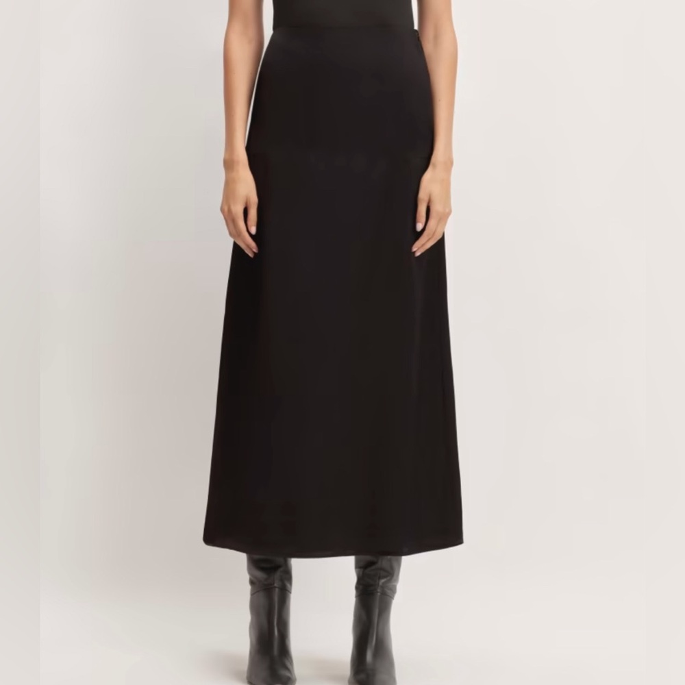 Everlane Hammered Black Satin Slip Midi Skirt, Size 8